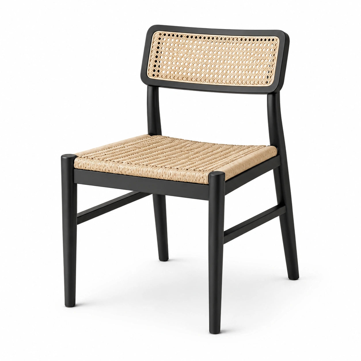 Silla de madera y ratán negro 45x55x85 cm