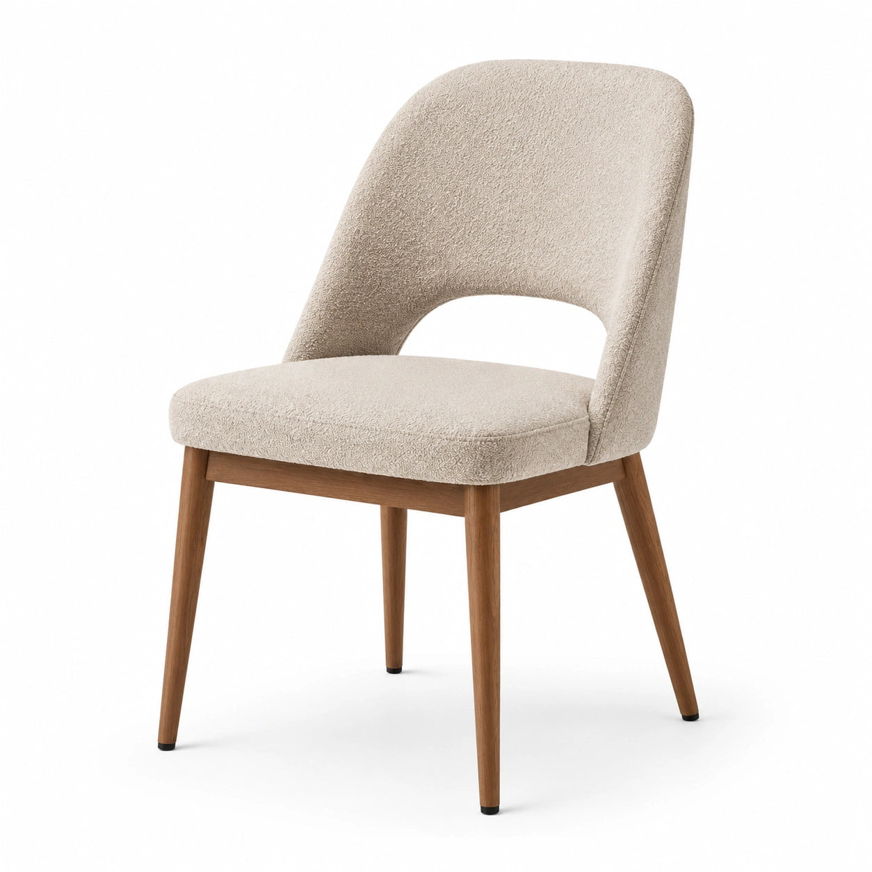 Silla de comedor beige con estructura de madera de nogal