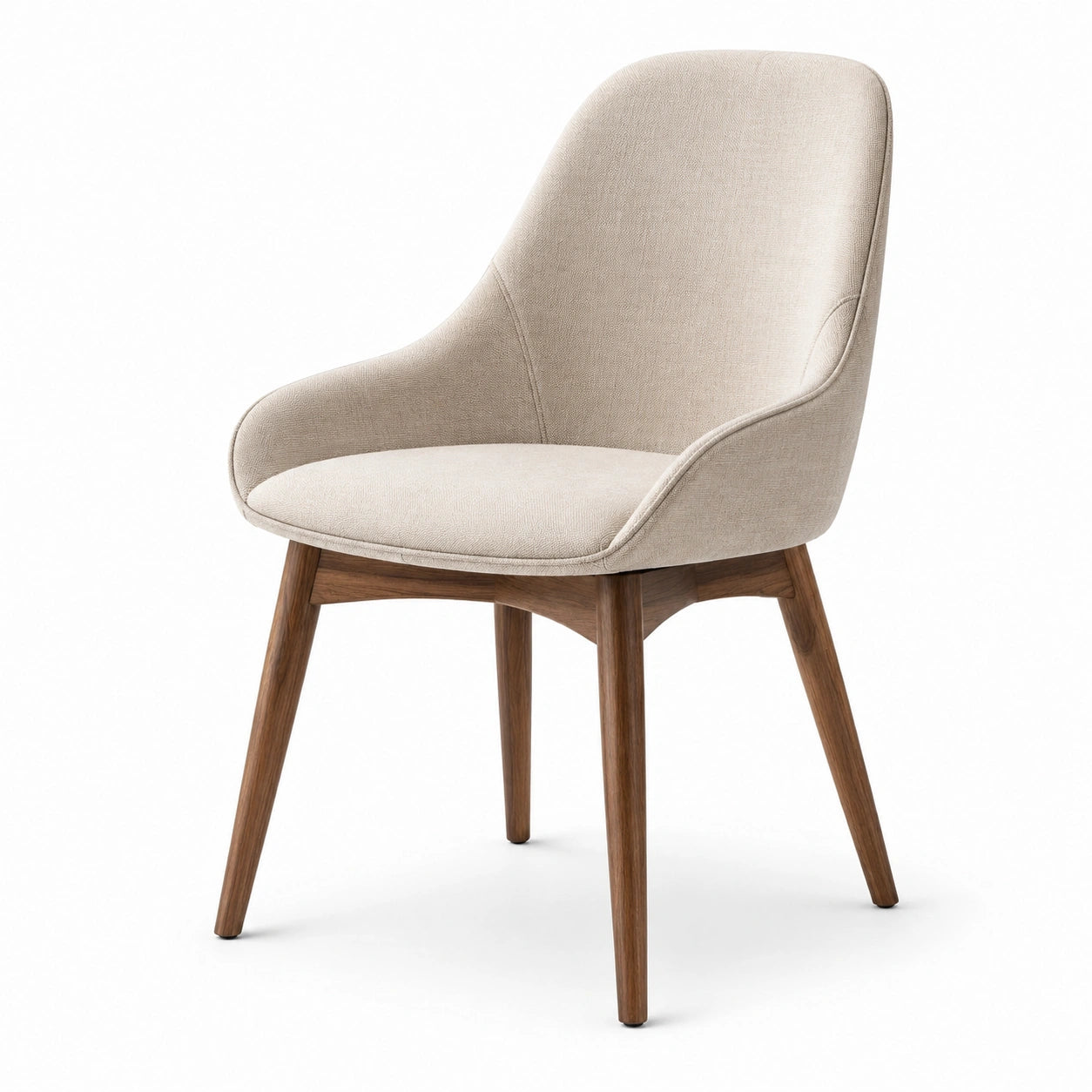 Silla de poliéster beige con patas de nogal