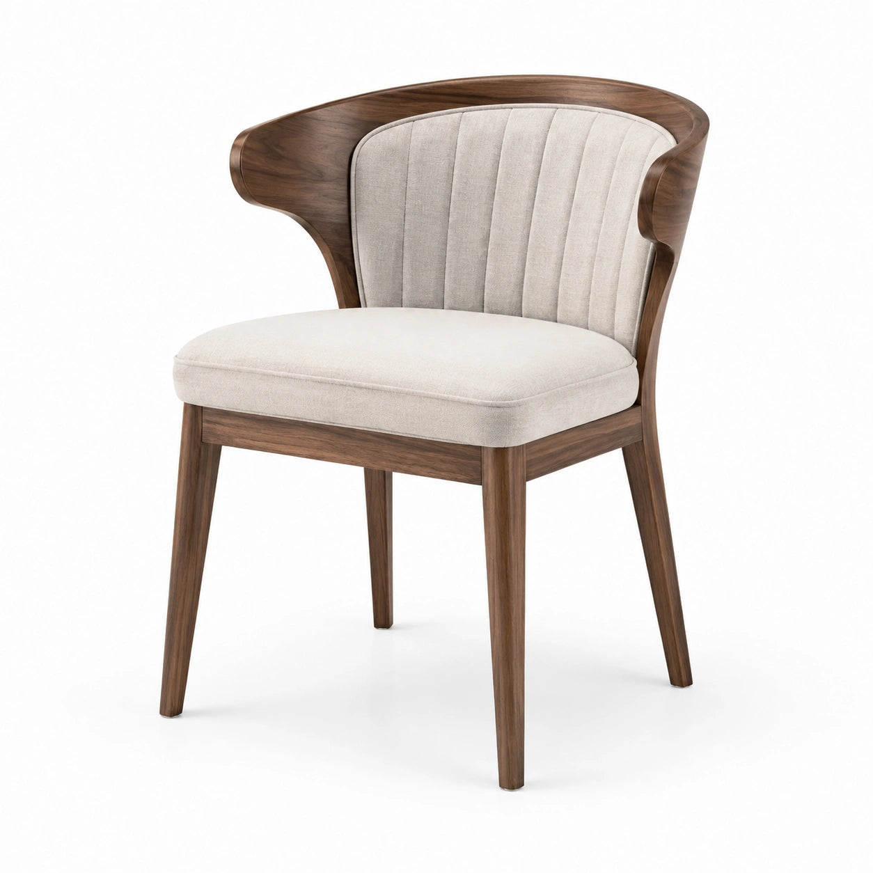 Silla de comedor de madera de nogal y tela de poliéster beige