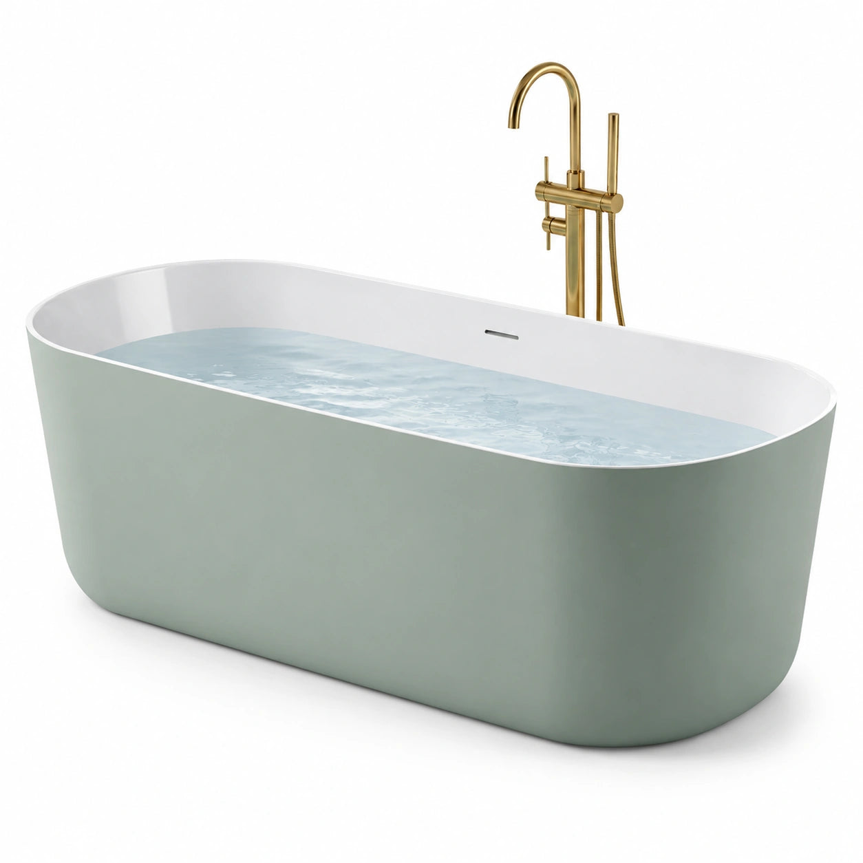 Bañera independiente ovalada de acrílico verde/gris con grifería