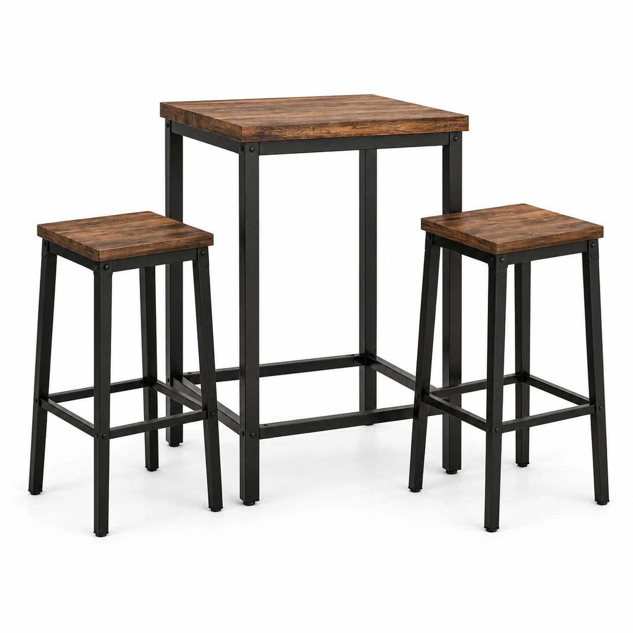 Conjunto de Mesa de Bar con 2 Taburetes de Madera y Metal