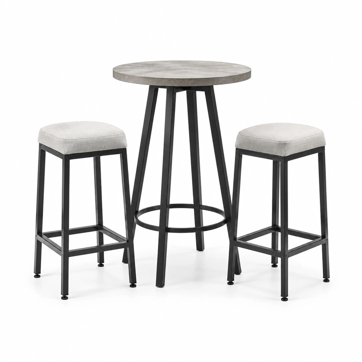 Conjunto de bar con mesa de MDF y taburetes tapizados en poliéster gris