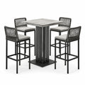 Conjunto de bar de acero y cuerda sintética gris con mesa y 4 sillas
