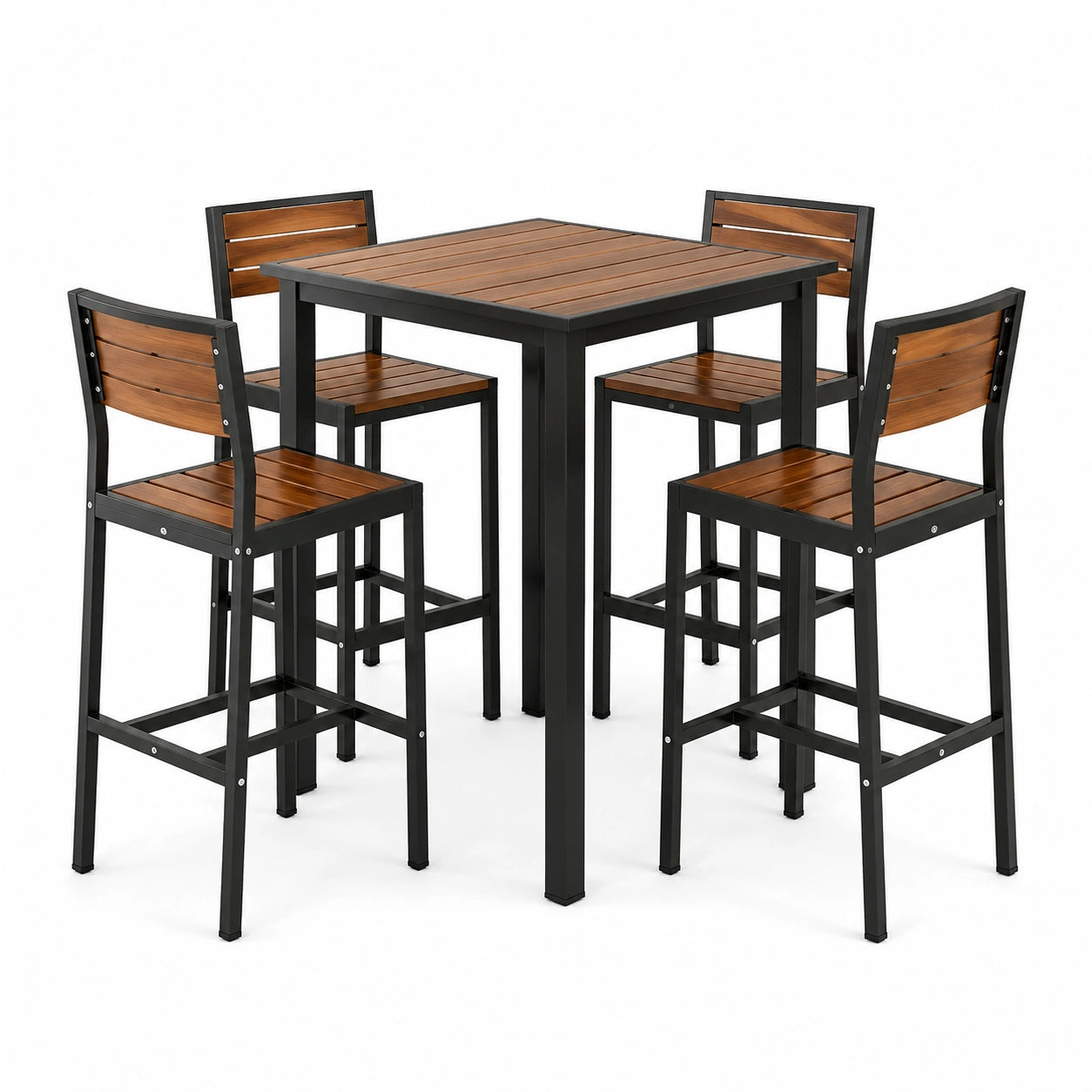 Conjunto de bar de madera y metal marrón/negro 70x70x100 cm