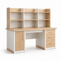 Escritorio de madera laminada y melamina con estantería y cajones, 150x60x150 cm