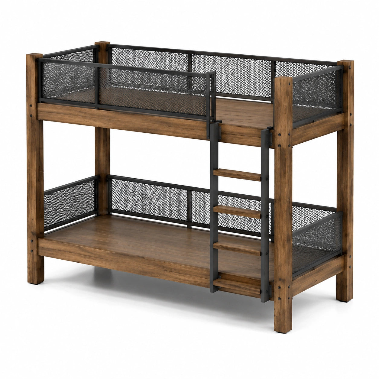 Litera de madera y metal con escalera integrada