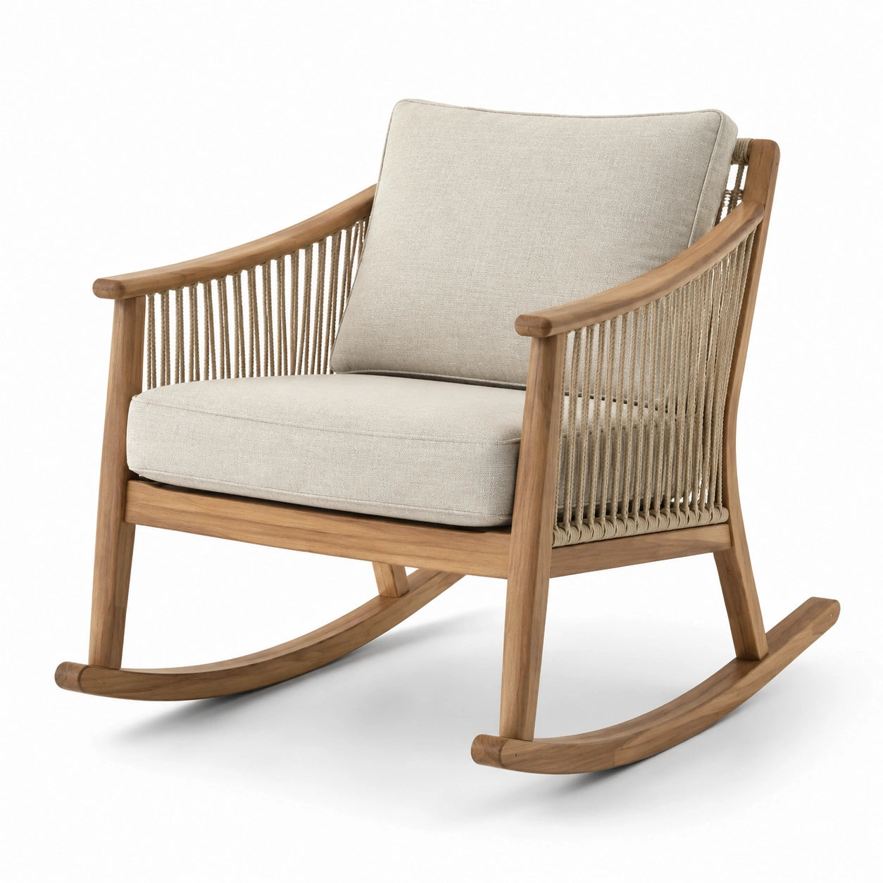 Mecedora de madera con cojines de lino beige