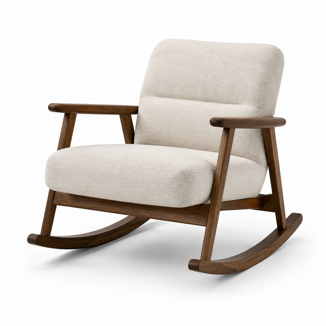 Mecedora de Madera Nogal con Asiento de Poliéster Beige