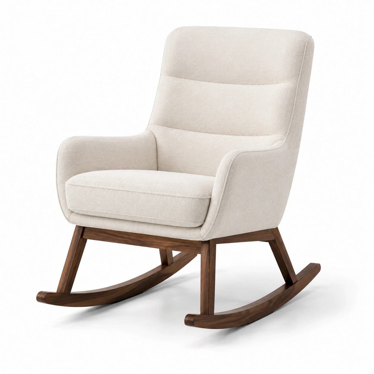 Mecedora beige de tejido y madera 95x68x90 cm