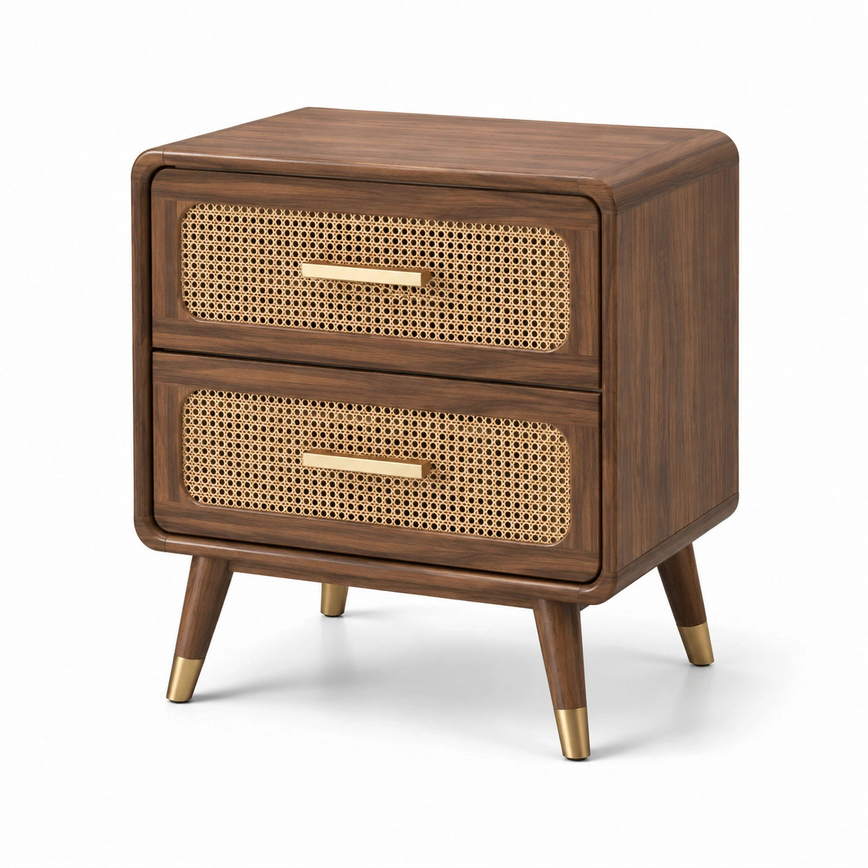 Mesita de noche de madera y mimbre con cajones 50x40x60 cm